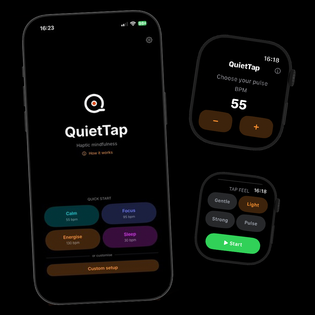 QuietTap app screens